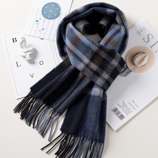 澳洲羊毛格子100%围巾女冬季2024新款男女生羊绒围脖送男女友格纹
