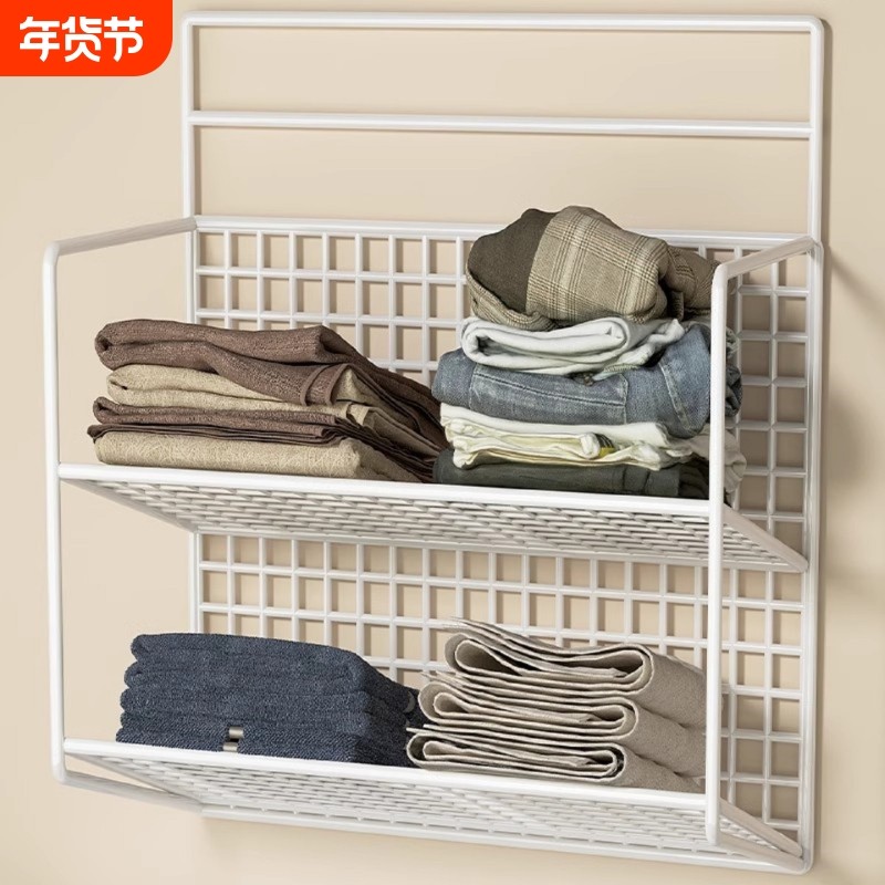 卫生间脏衣篮厕所洗澡间免打孔墙上壁挂置物架浴室毛巾浴巾收纳篮