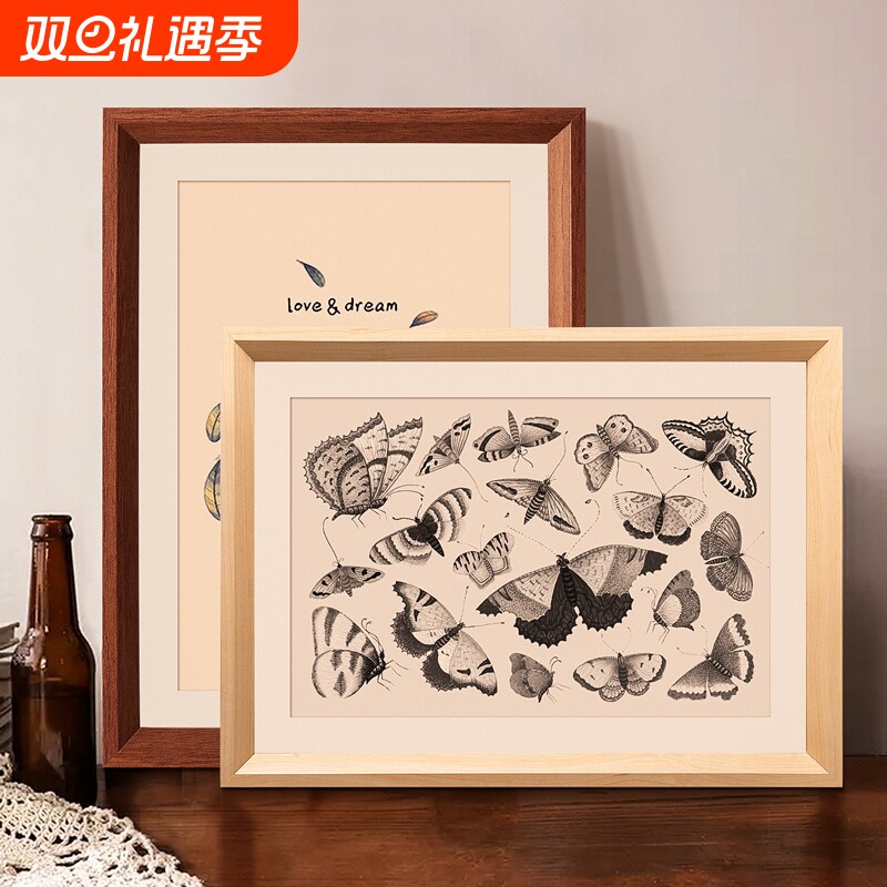 复古画框架装裱仿木质相框挂墙四4k8k水彩素描a3a4纸油画拼图