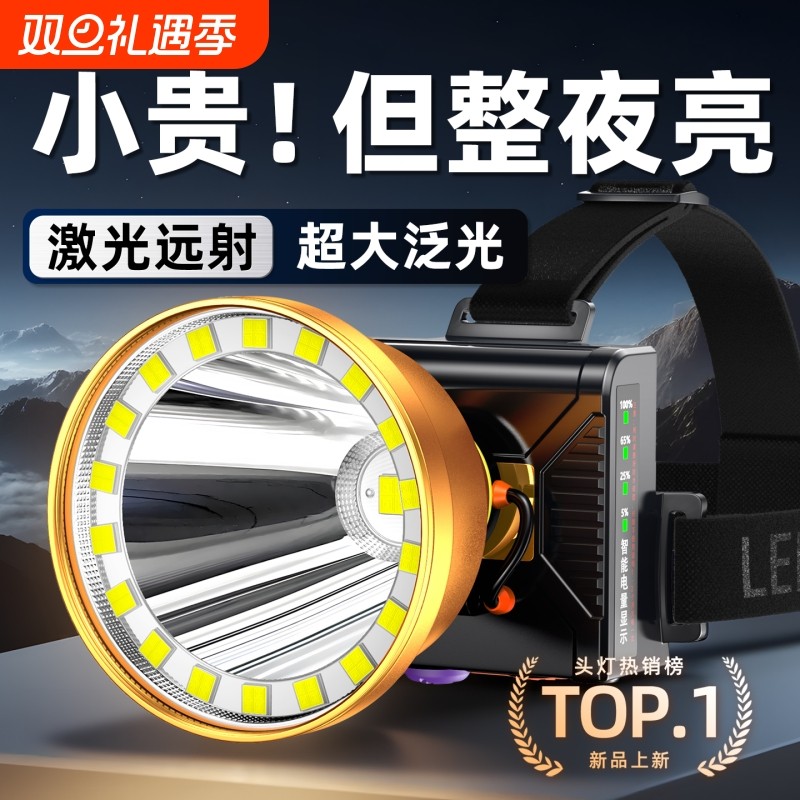 头灯2025新款强光超亮超长续航头戴式钓鱼专用灯赶海户外充电矿灯