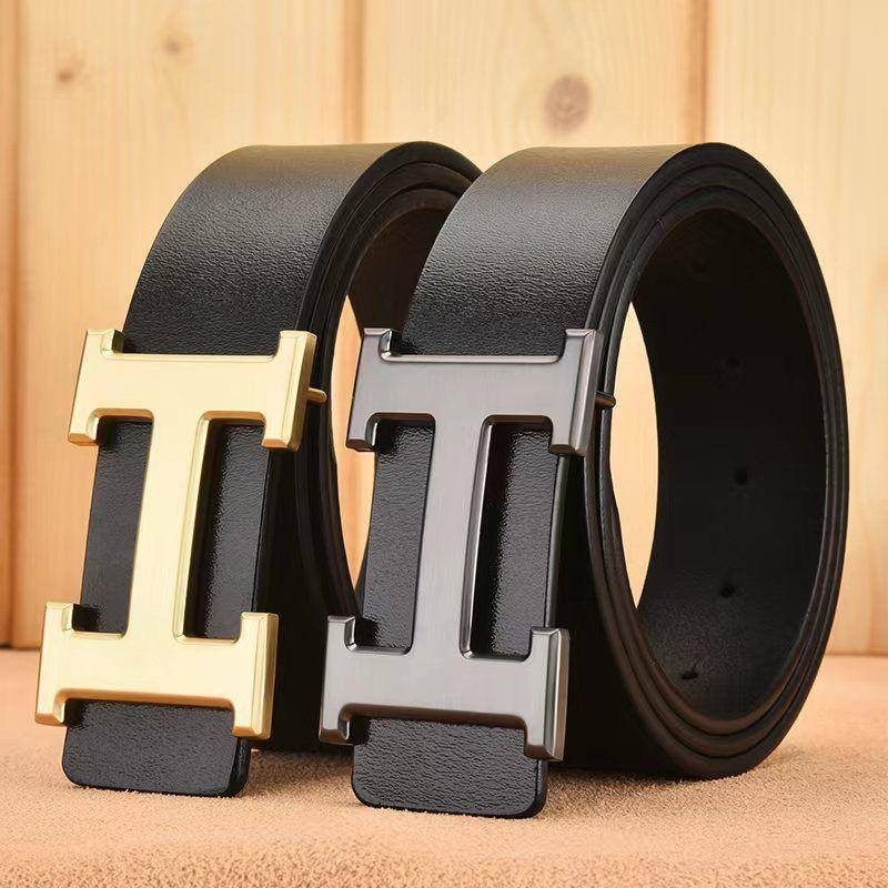爱马男仕字母高档牛皮皮带耐用真皮腰带男士平滑扣商务休闲裤带加
