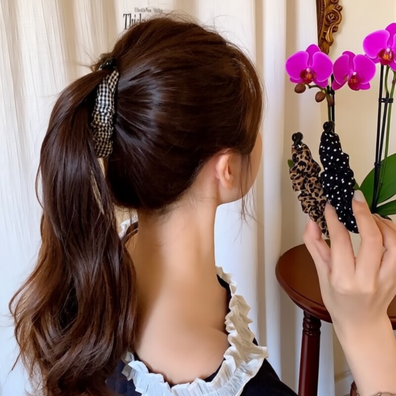 复古豹纹波点香蕉夹女后脑勺盘发抓夹马尾夹竖夹发卡头饰发饰黑色