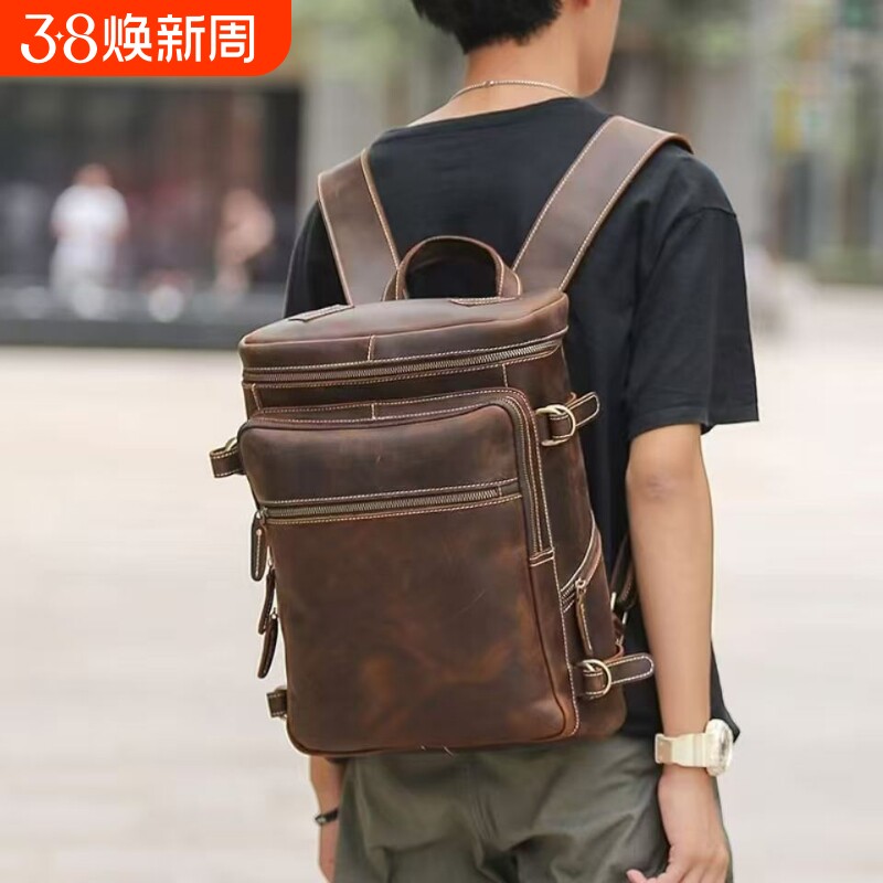 旅行双肩包男单肩两用时尚休闲复古手提行李袋大容量背包女通勤包