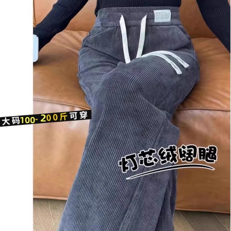 加绒雪尼尔阔腿裤女春秋冬2025新款爆款窄版直筒裤加厚灯芯绒大码
