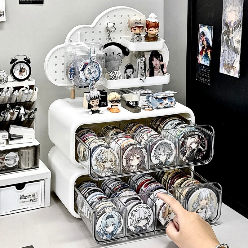 洞洞板吧唧收纳盒抽屉分隔防尘桌面谷子展示架周边卡片挂件小摆件