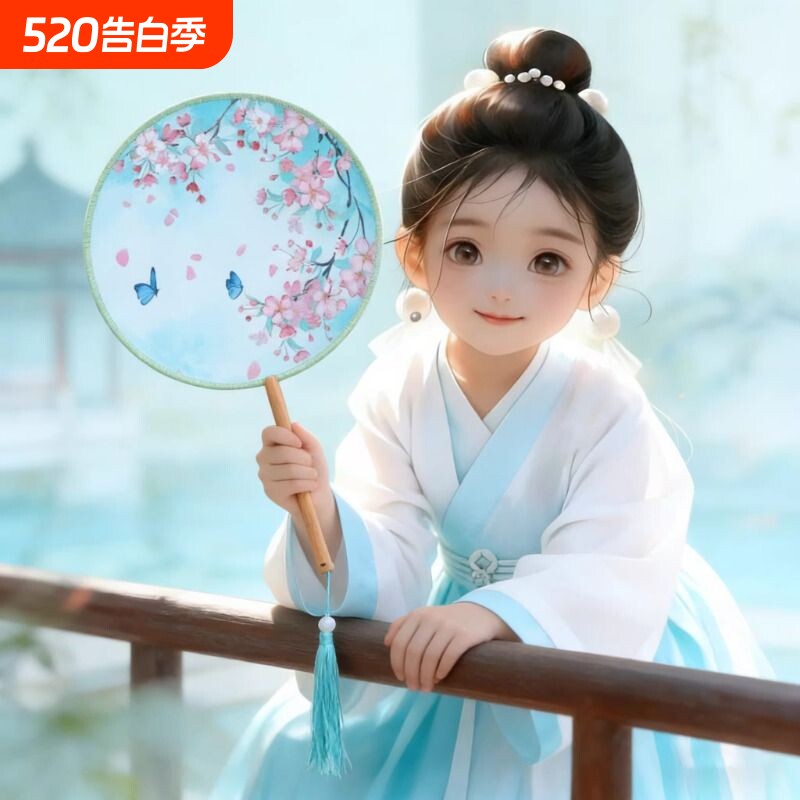 团扇双面古典扇子古风半透圆形流苏女古装汉服旗袍丝质古装扇子