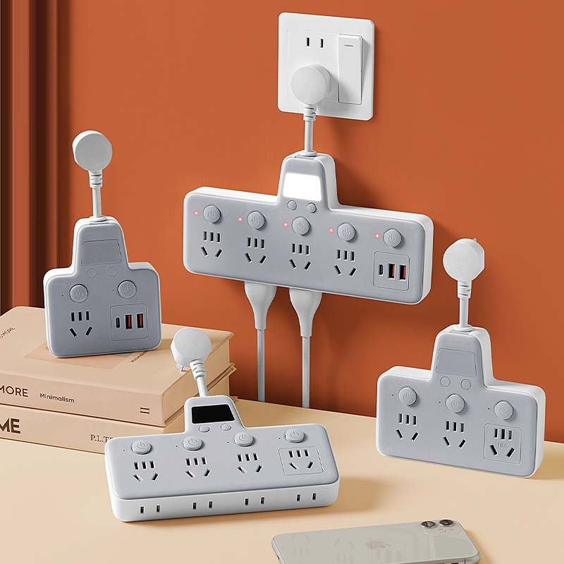 牛系家纯铜插座转换器多功能USB带夜灯独立开关一转多孔家用插板