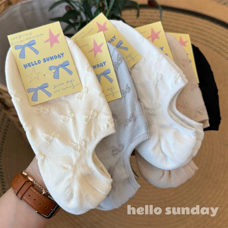 蝴蝶结可爱白色船袜子女硅胶防滑不掉跟夏季薄款短袜透气隐形棉袜