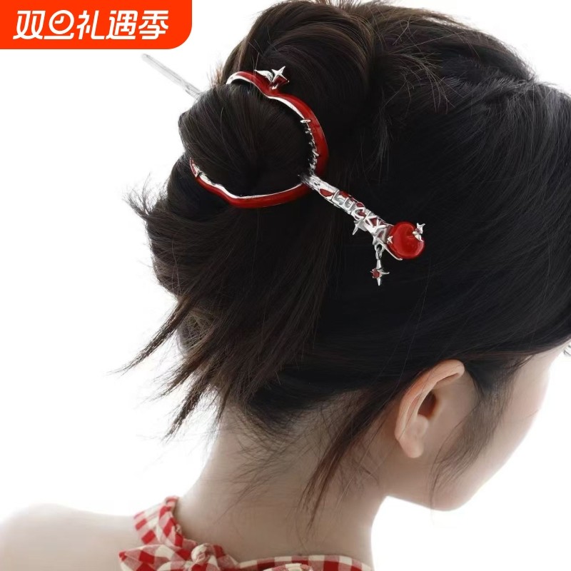 红苹果发簪女小众轻奢设计高级感甜酷可拆卸幸运发饰2025新款发簪
