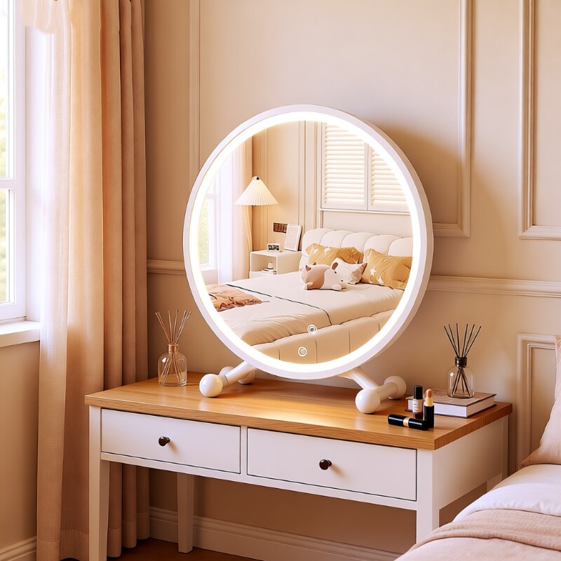 2026新款台式智能led化妆镜带灯女生桌面主卧梳妆台镜子高清充电