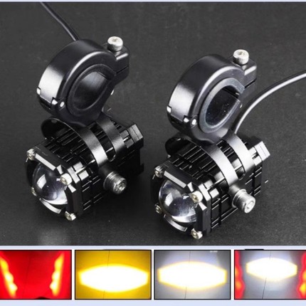 摩托车射灯爆闪铺路远近电动车LED超亮强光三轮车外置透镜大灯