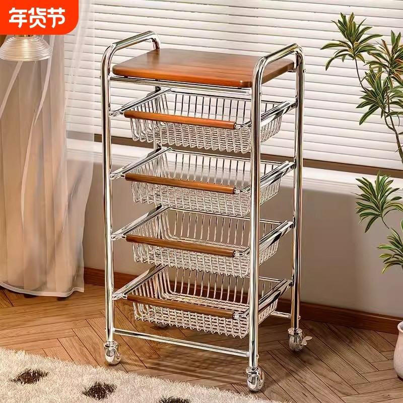 中古风零食置物架多功能夹缝小推车多层果蔬厨房菜篮可移动收纳架,收纳整理,整理架/置物架/收纳架,淘宝优惠券,粉丝福利购,淘宝优惠卷
