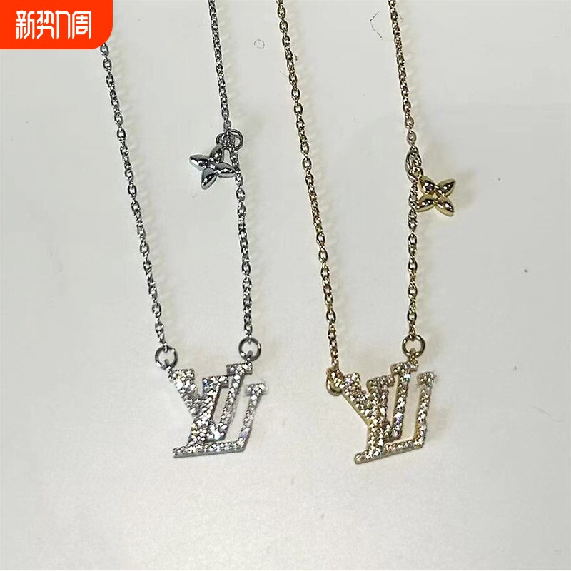 镶锆石简约百搭L字母系列经典满钻项链驴家镀18K金高版本男女同款