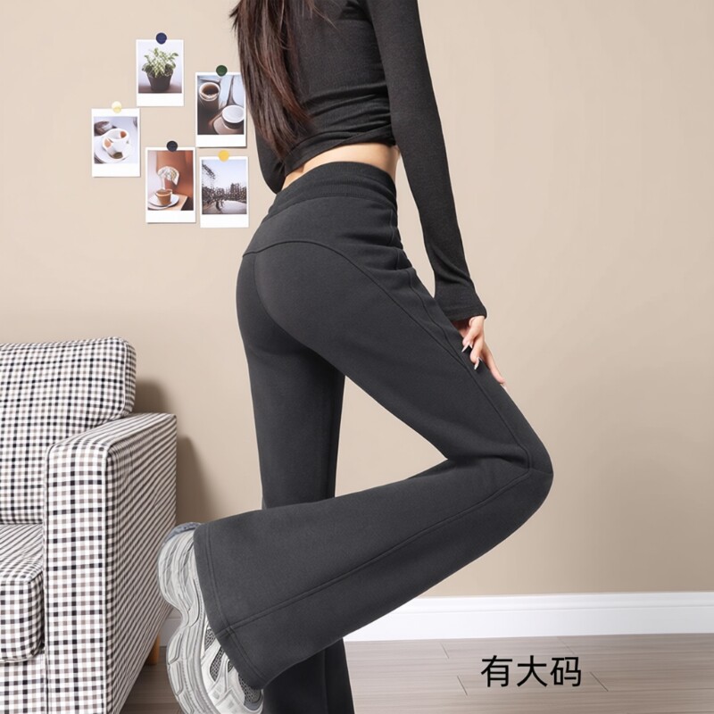 裤子微喇运动裤女春秋2026新款高腰显瘦卫裤喇叭裤大码黑色高个子