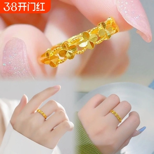 可调节四叶草戒指女古法正品素圈指环生日礼物520礼物送女友活口