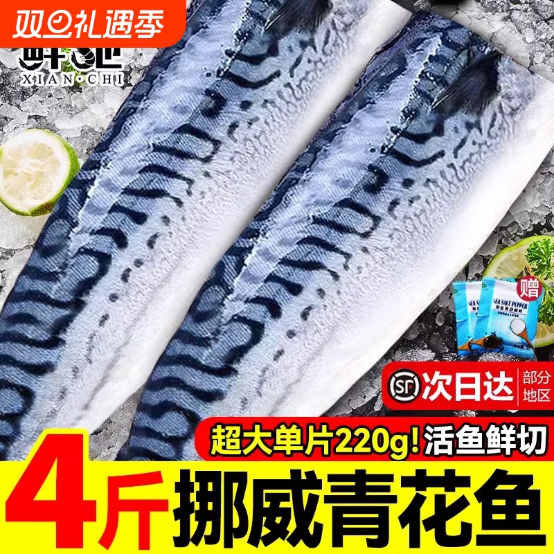 挪威进口青花鱼片鲭鱼新鲜冷冻大号鲐鲅鱼日式盐渍青占鱼烧烤商用