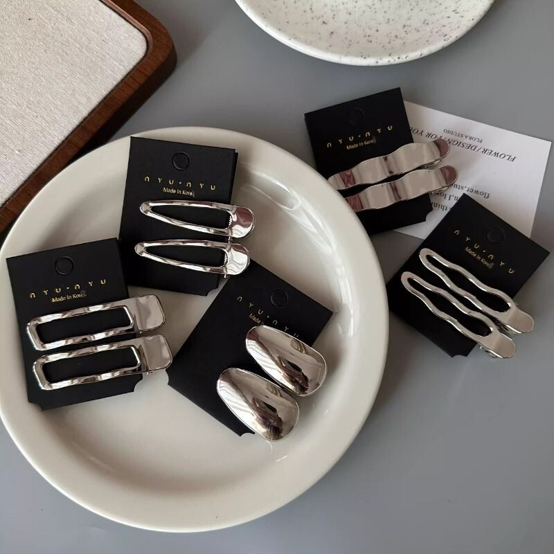 冷淡风金属银色波浪线条发夹对夹几何长方形水滴鸭嘴夹刘海夹发卡