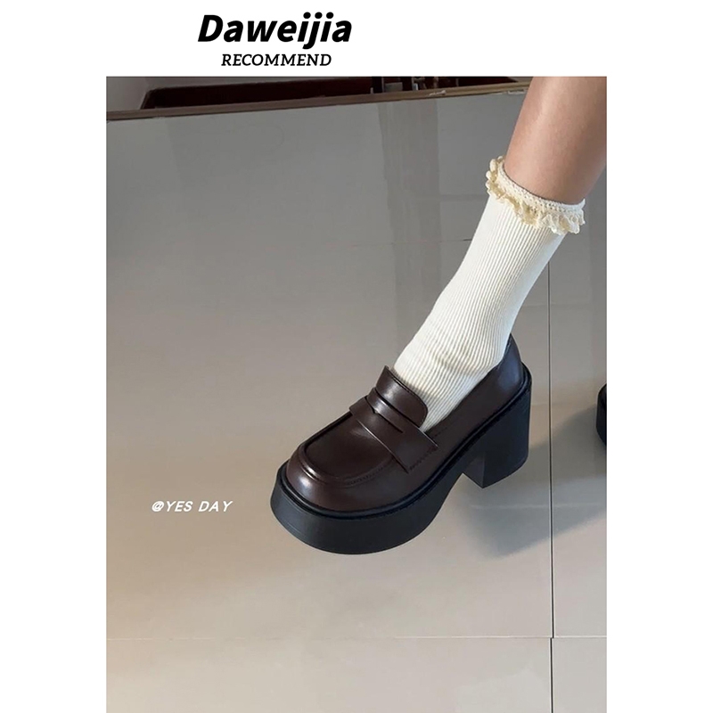 YesDay日系jk制服一脚蹬乐福鞋2025秋季新款百搭高跟小皮鞋女棕色