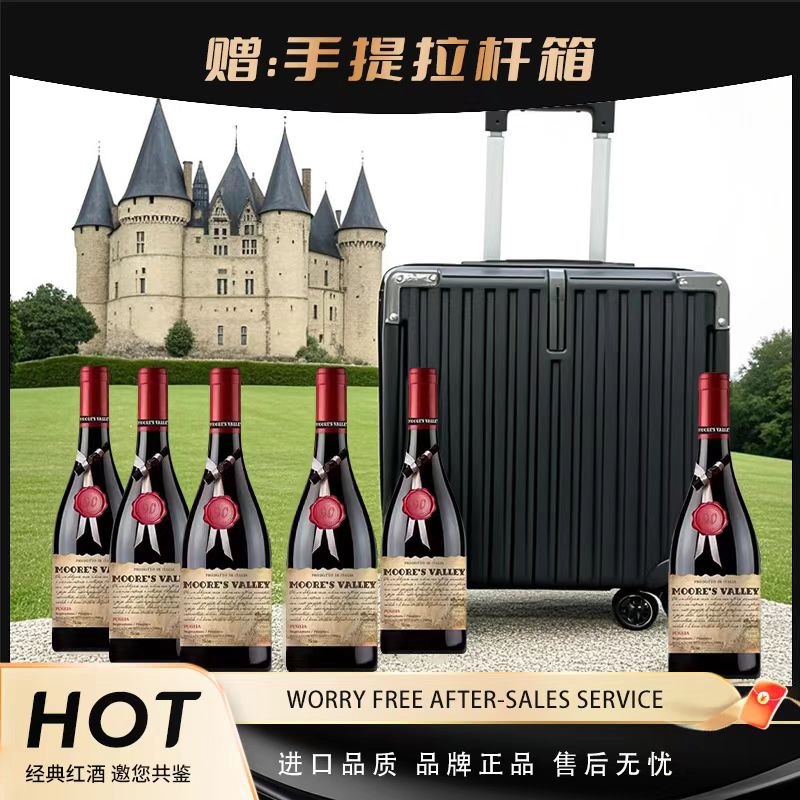 意大利正品进口18度庄园老藤干红葡萄酒6瓶750ML手提拉箱红酒盒装