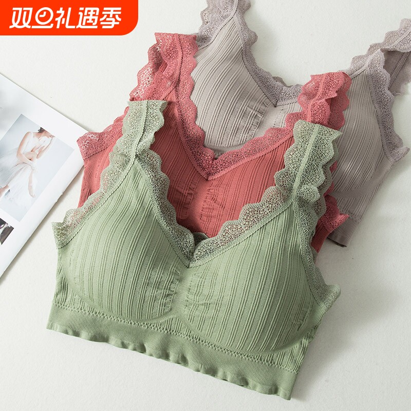 美背抹胸内衣女裹胸蕾丝边吊带背心小胸聚拢文胸罩罩杯固定亲肤