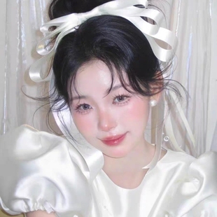 白色超大款 头花仙女头饰超仙头饰顶夹发卡发饰 蝴蝶结飘带发夹法式