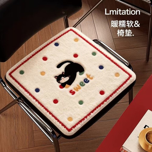 冬季加厚仿羊绒凳子坐垫办公室久坐椅子垫防滑餐椅垫汽车屁垫沙发