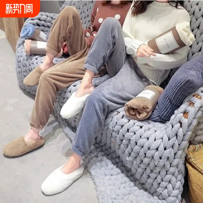 睡裤女长裤冬保暖套装珊瑚绒加绒可外穿可爱休闲大码柔软居家家居