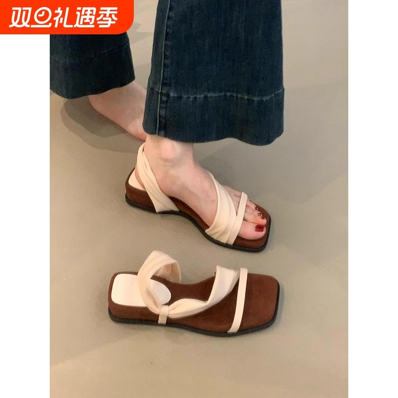 香港时尚两穿厚底舒适软底凉鞋女复古度假风软底配裙子一字带凉拖