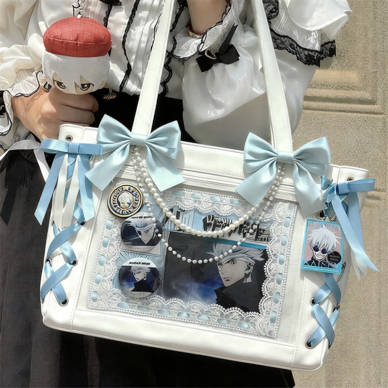 丝带痛包大容量谷子单肩托特包女紫色蓝色绿色橙色手提黑色白色