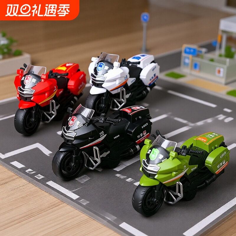 儿童玩具车惯性可开门摩托车仿真警车越野车男女孩小汽车模型礼物