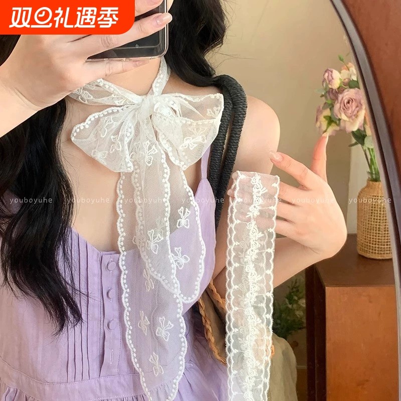 韩系氛围感蕾丝蝴蝶结一款多用丝带百搭实用ins春夏发带颈链绑带