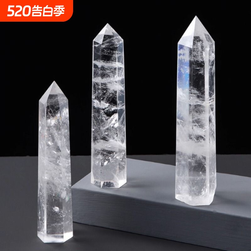 天然白水晶单尖六棱柱白水晶柱能量石打磨水晶柱摆件办公礼物消磁