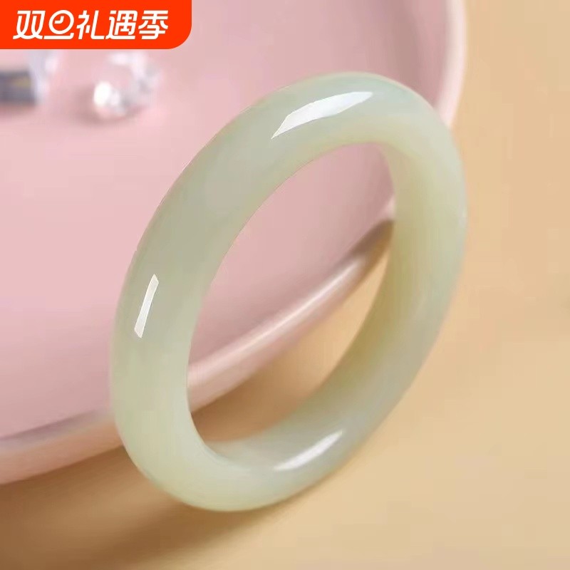 全网爆款平替仿新疆和田玉青白晴水冰种手镯子叮当镯细圆条透女