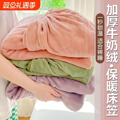 2025新款牛奶绒床笠单件珊瑚绒高级感学生宿舍冬天保护床罩三件套