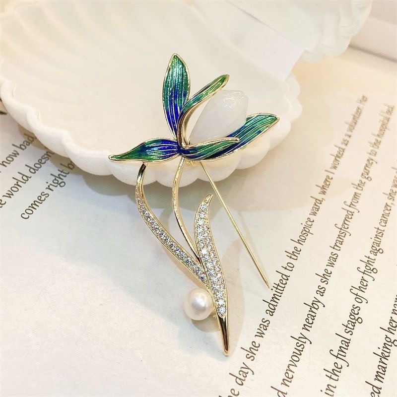 VZZS中国风兰花胸针高档女新款西装西服高级别针胸花配饰玉兰送礼