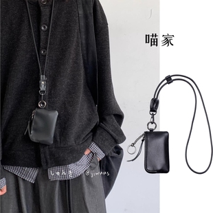 复古小众配饰卡包男女生学院风证件钥匙收纳小方包挂脖钱包方形