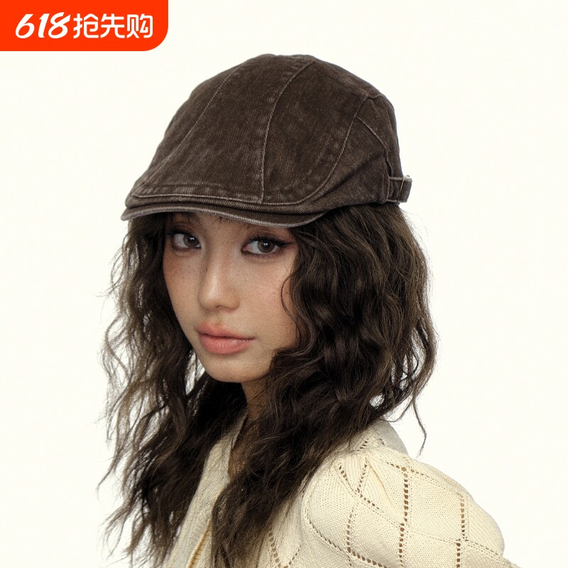 帽檐复古水洗做旧牛仔前进帽子女辣妹鸭舌帽贝雷报童画家帽美式