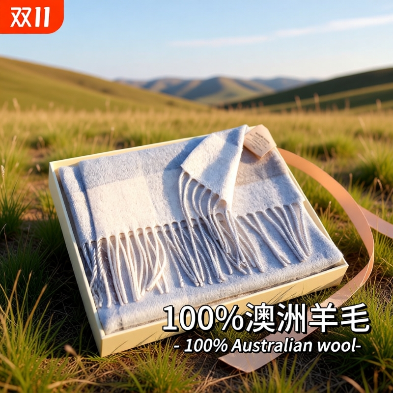 ！100%澳洲wool纯羊毛围巾女冬季高级感2025新款围脖生日礼物格子