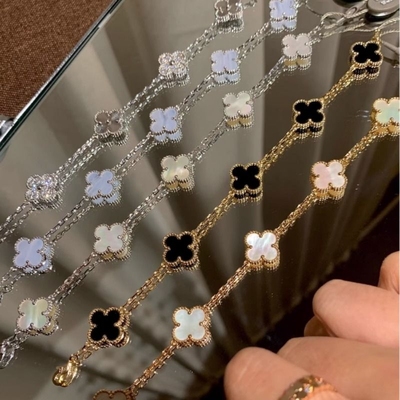 四叶草手链五花女18k玫瑰金电镀叠戴百搭小众高级感轻奢送女友