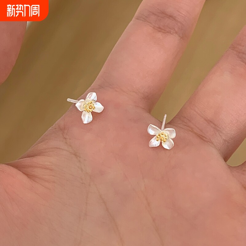 纯银栀子花朵耳钉纯银999养耳洞睡觉免摘耳环女款2025新款潮小