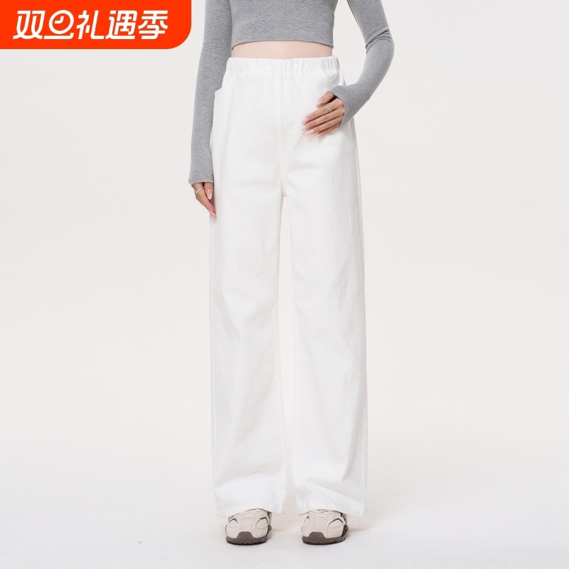 孕妇白色牛仔裤秋季外穿2025新款加厚无托腹高腰直筒长裤子秋冬装
