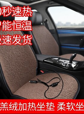 羊羔绒汽车坐垫冬季毛绒车载电加热垫12V点烟器加绒保暖后排电热
