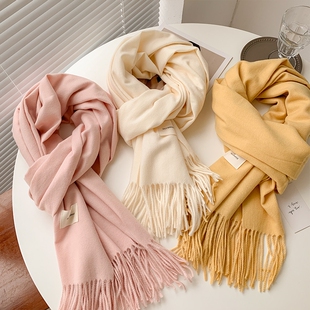围巾女2025新款纯色秋冬季保暖羊绒围脖男披肩灰色红色白色黑色