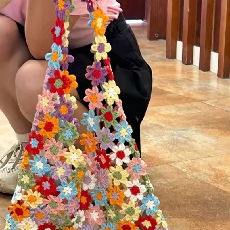 手工编织包包钩针diy材料包毛线自制针织花朵单肩包打发时间礼物