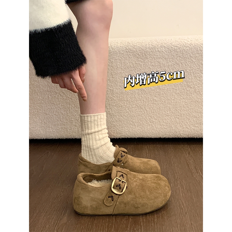 厚底内增高加绒保暖勃肯鞋女2025新款冬季一脚蹬雪地靴棉鞋乐福鞋