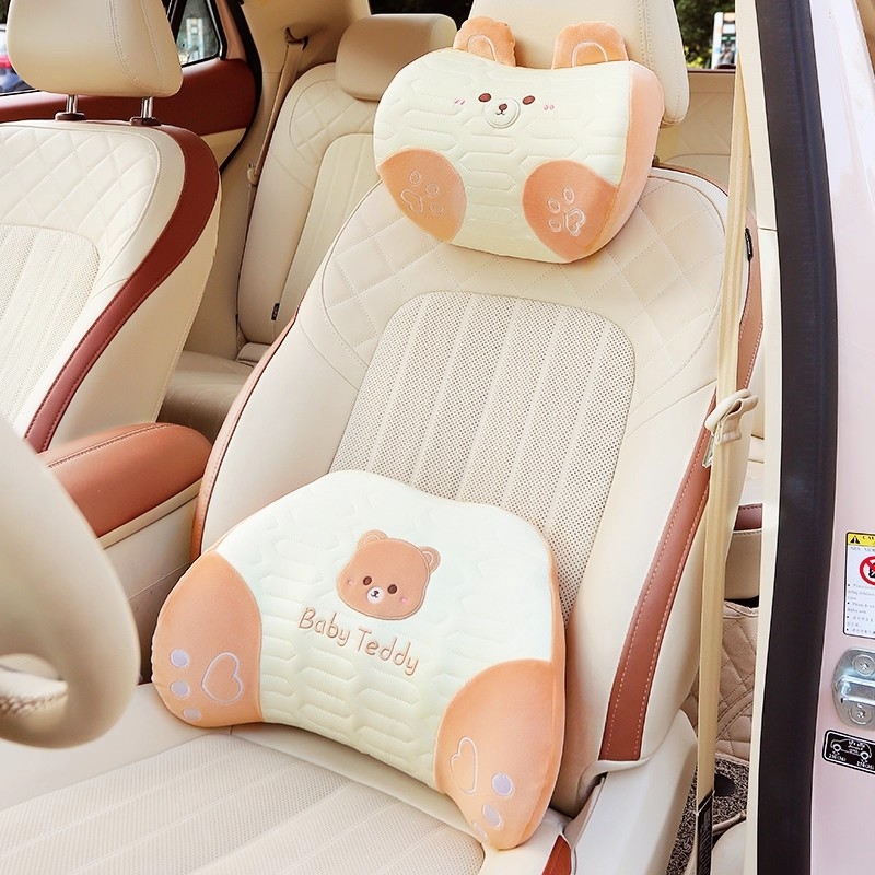 汽车冰丝记忆棉头枕护颈枕可爱主驾驶座椅靠枕腰靠垫女车内用枕头