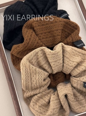 秋冬奶咖色布艺复古花纹大肠发圈女高马尾头花发绳皮套头绳发饰