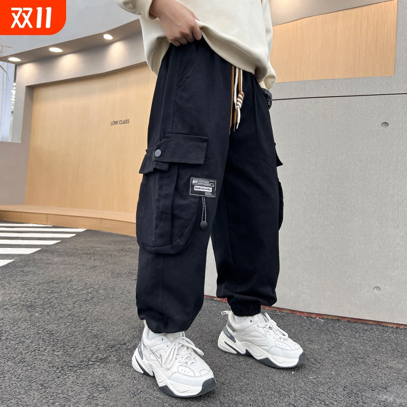 儿童装男童裤子春秋款2025新款中大童秋季工装长裤休闲裤秋装黑色