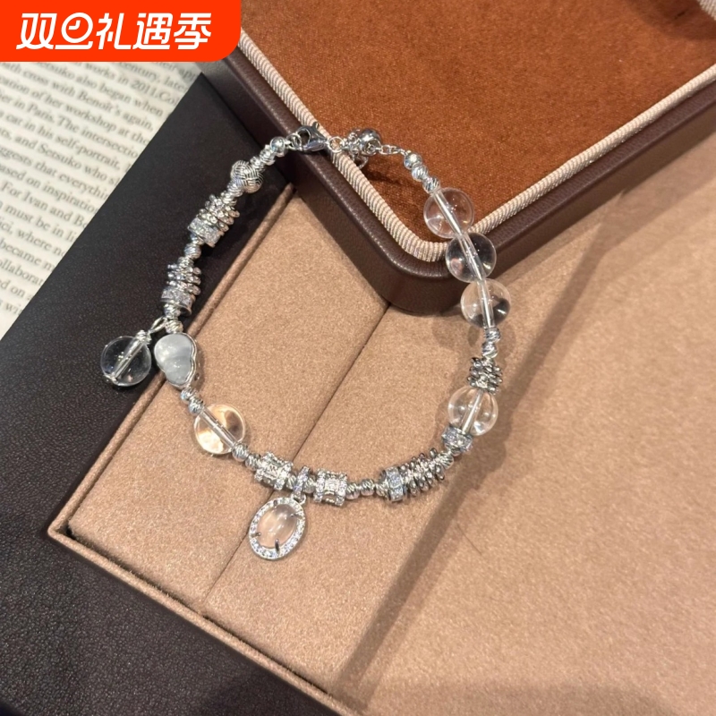 S925银白水晶手链龙心同款盘缠葫芦手串女款精致可调节轻奢高级感