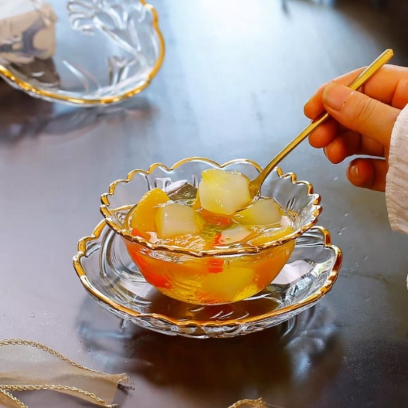 花朵玻璃碗碟精致小果碟甜品碗零食点心盘干果盘糖果盘水果沙拉碗